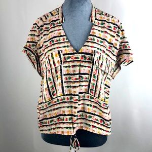 BCBG Maxazria v neck, cuffed sleeve shirt Size Small
